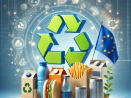 dall·e 2025 01 30 12.55.04 a modern and professional illustration representing the new eu regulation (eu) 2025 40 on packaging and packaging waste (ppwr). the image features a s